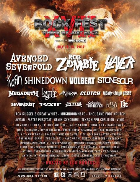 Rockfest cadott - Rock Fest takes place on 360 acres of field in Cadott, Wisconsin with 75+ bands performing across five stages over three days. The hard-hitting lineup consists of …
